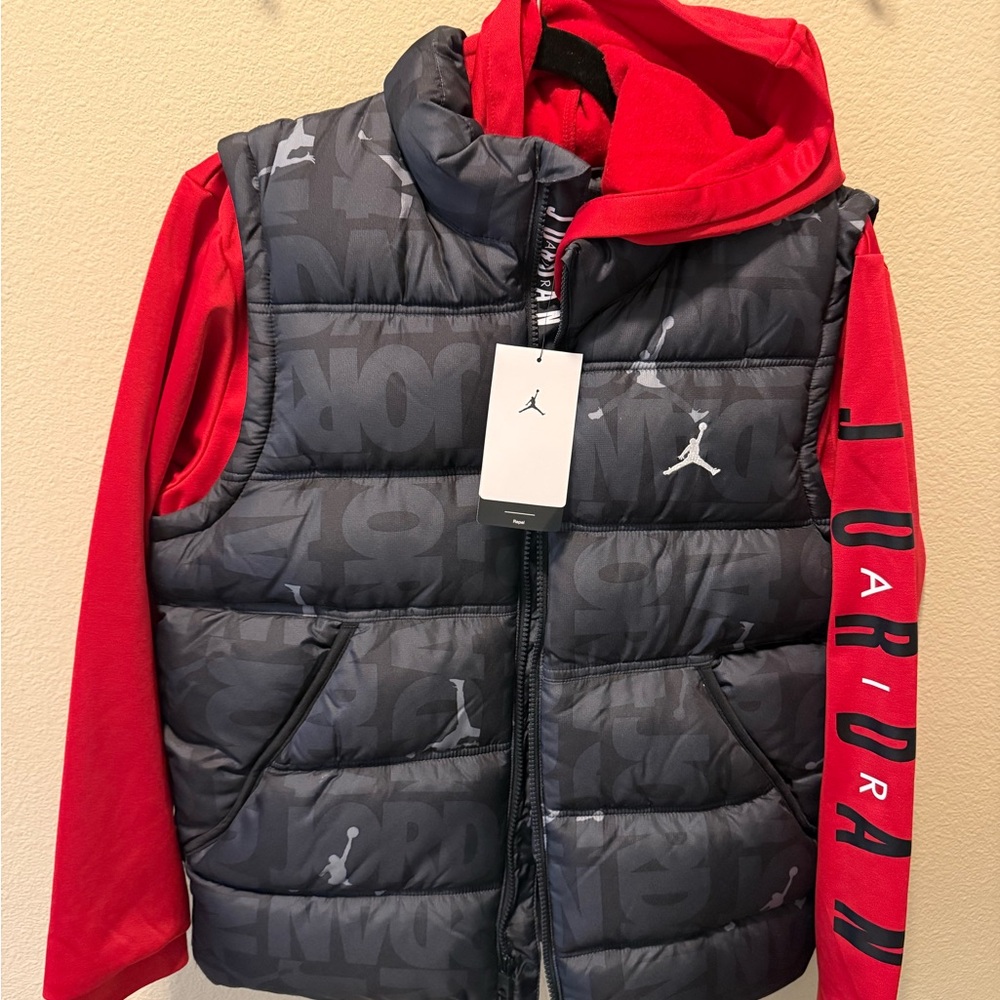 Jordan Kids Vest and Hoodie Set - Black and Red